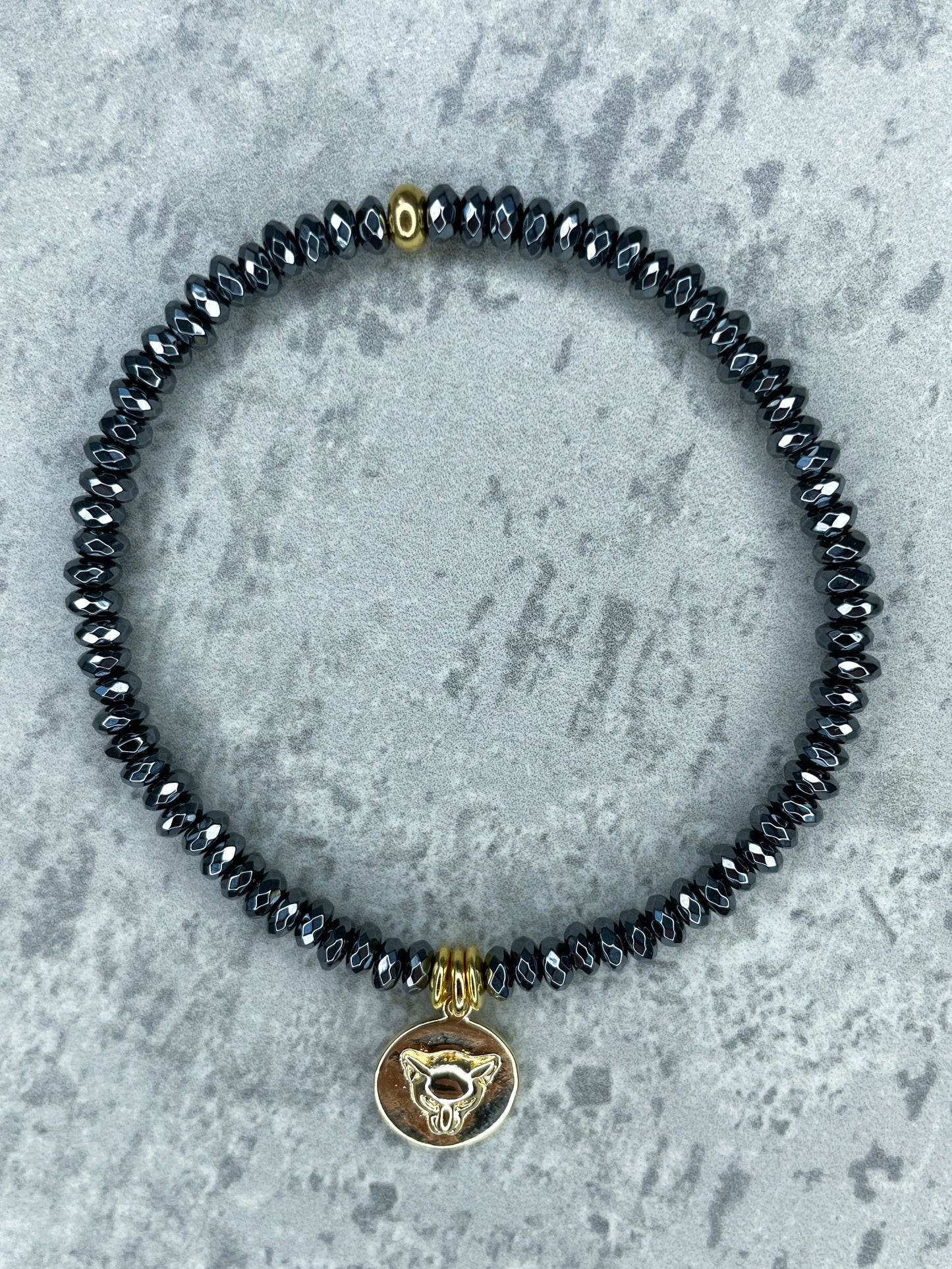 Healing Stone Bracelet, "Hematite & Panther”