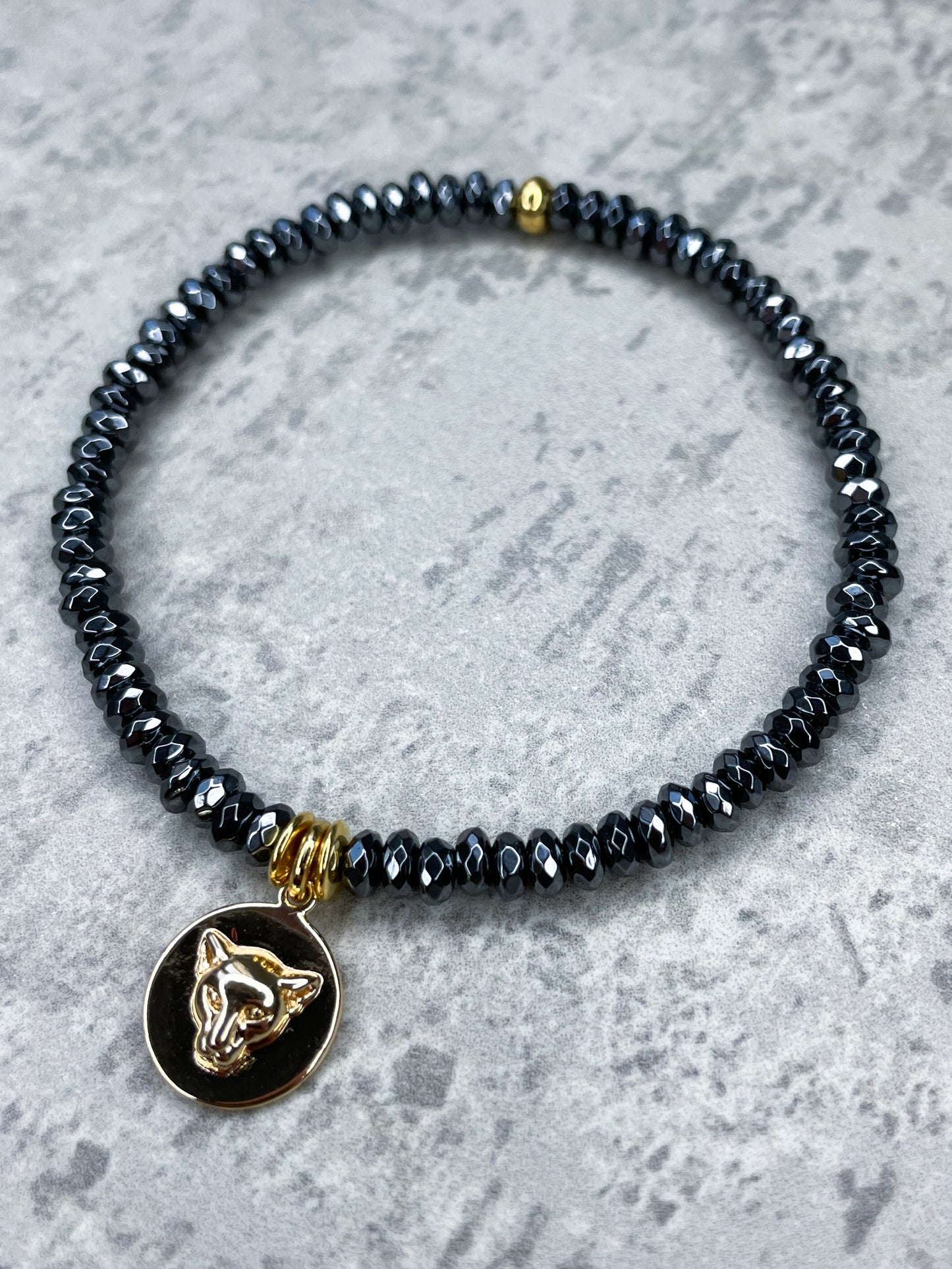 Healing Stone Bracelet, "Hematite & Panther”