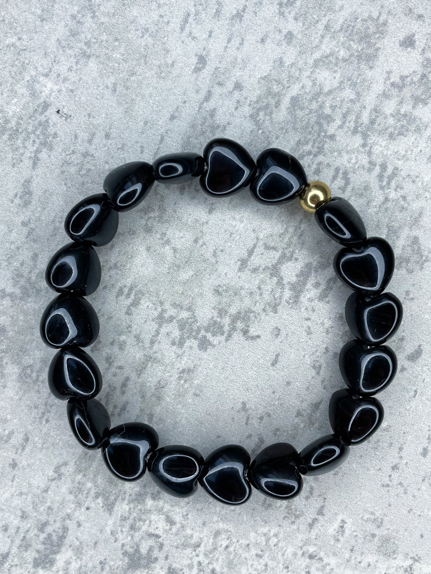 Healing Stone Bracelet, "Onyx Hearts”