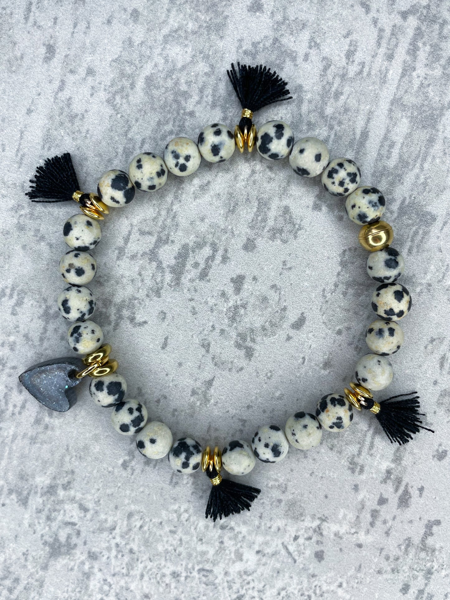 Healing Stone Bracelet, "Dalmatian Jasper & Heart Pendant”