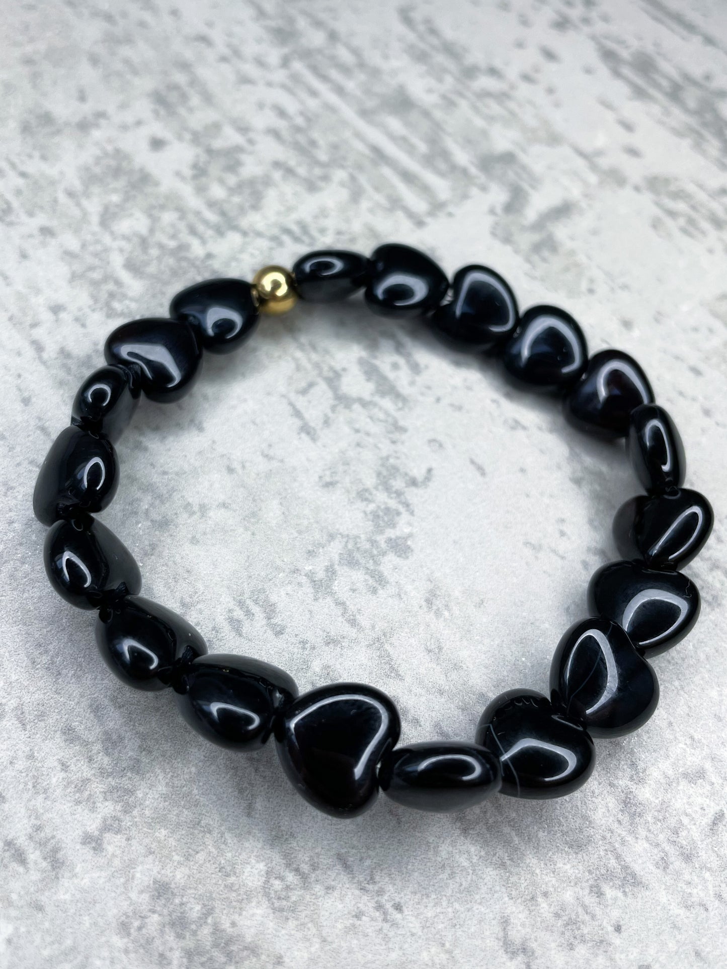 Healing Stone Bracelet, "Onyx Hearts”