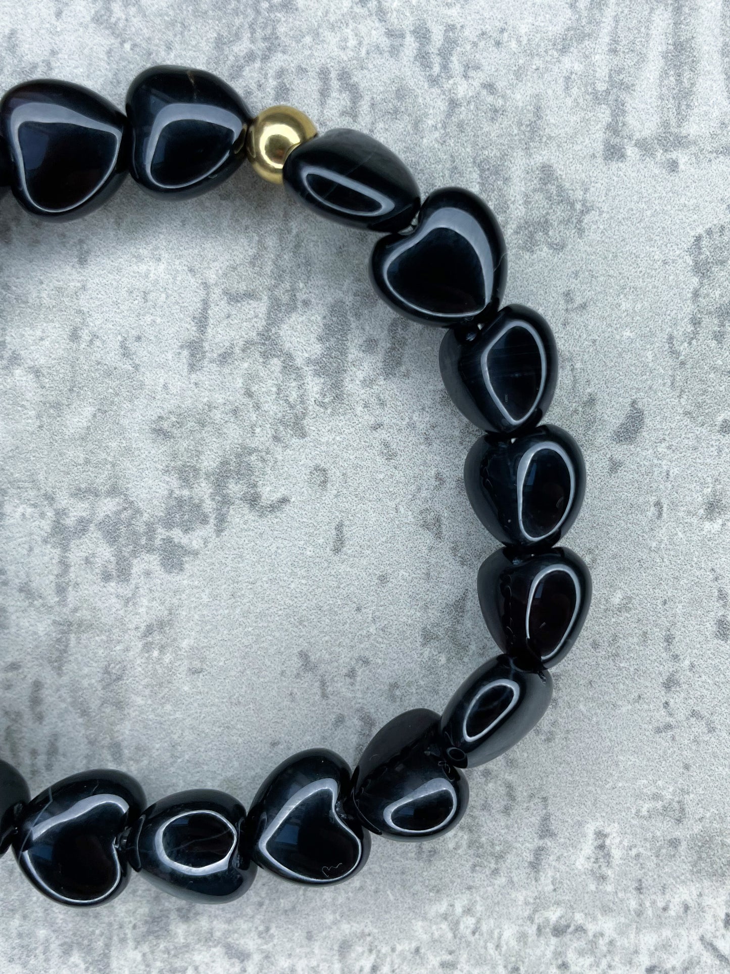 Healing Stone Bracelet, "Onyx Hearts”
