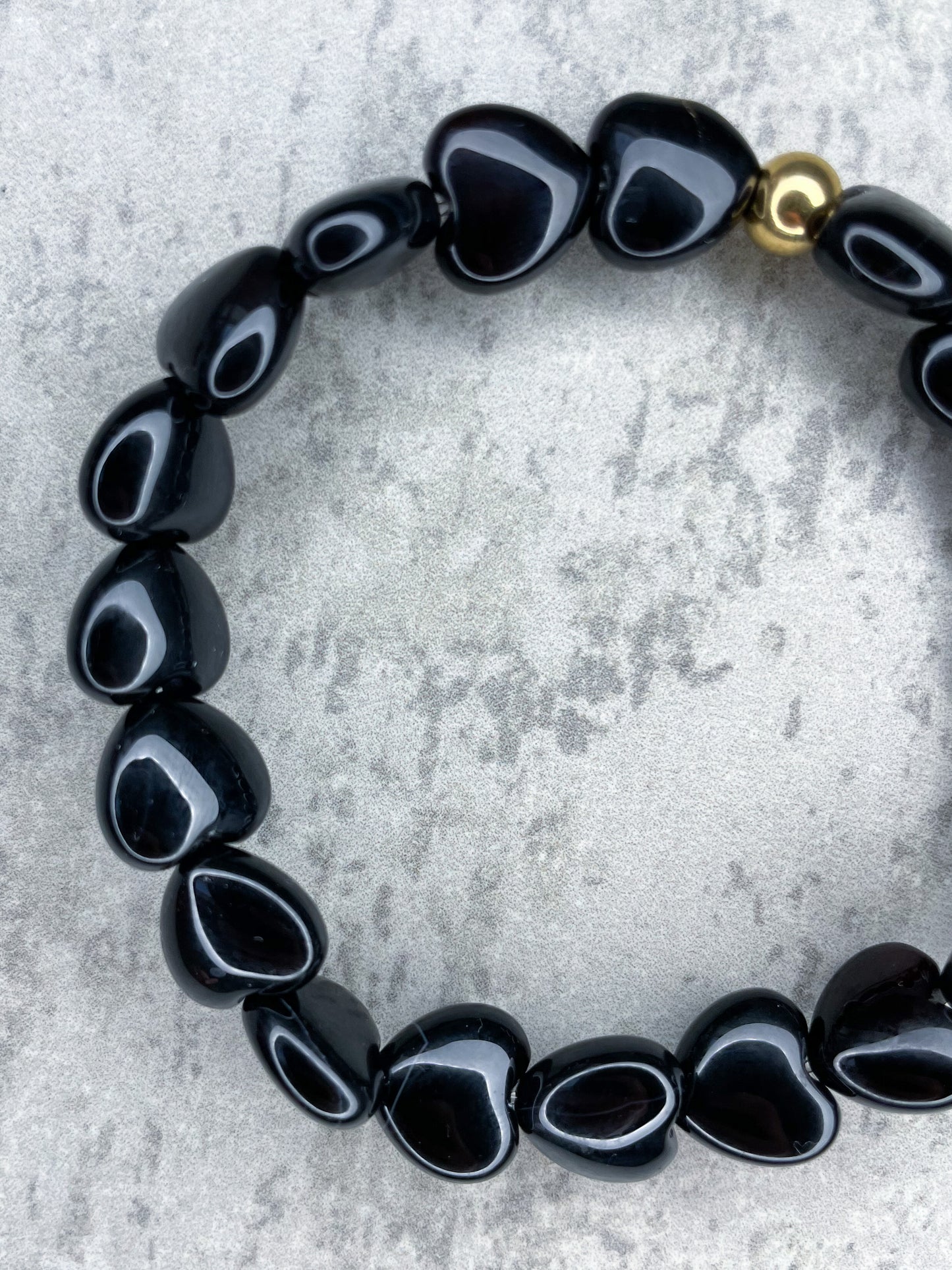 Healing Stone Bracelet, "Onyx Hearts”