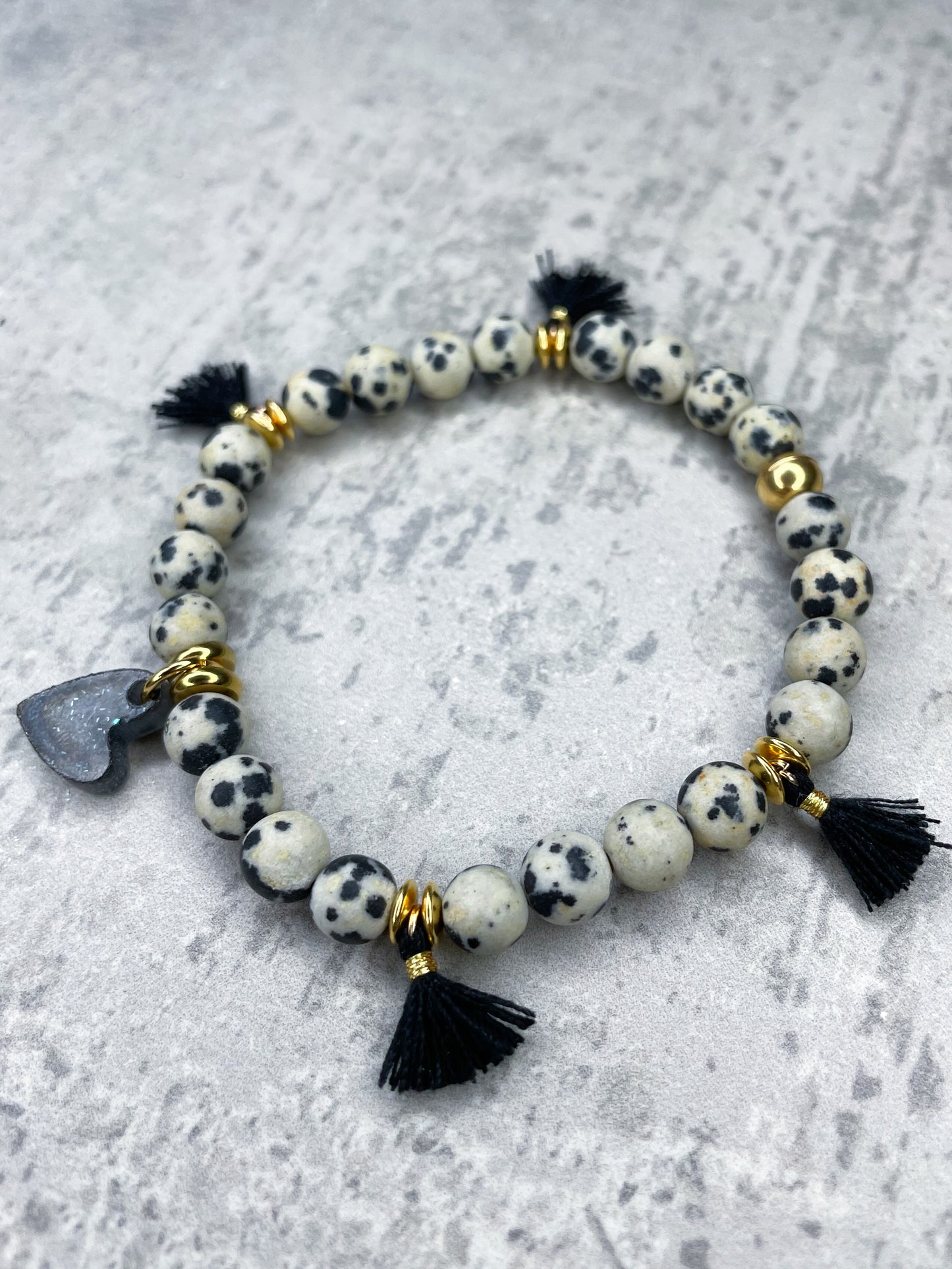 Healing Stone Bracelet, "Dalmatian Jasper & Heart Pendant”