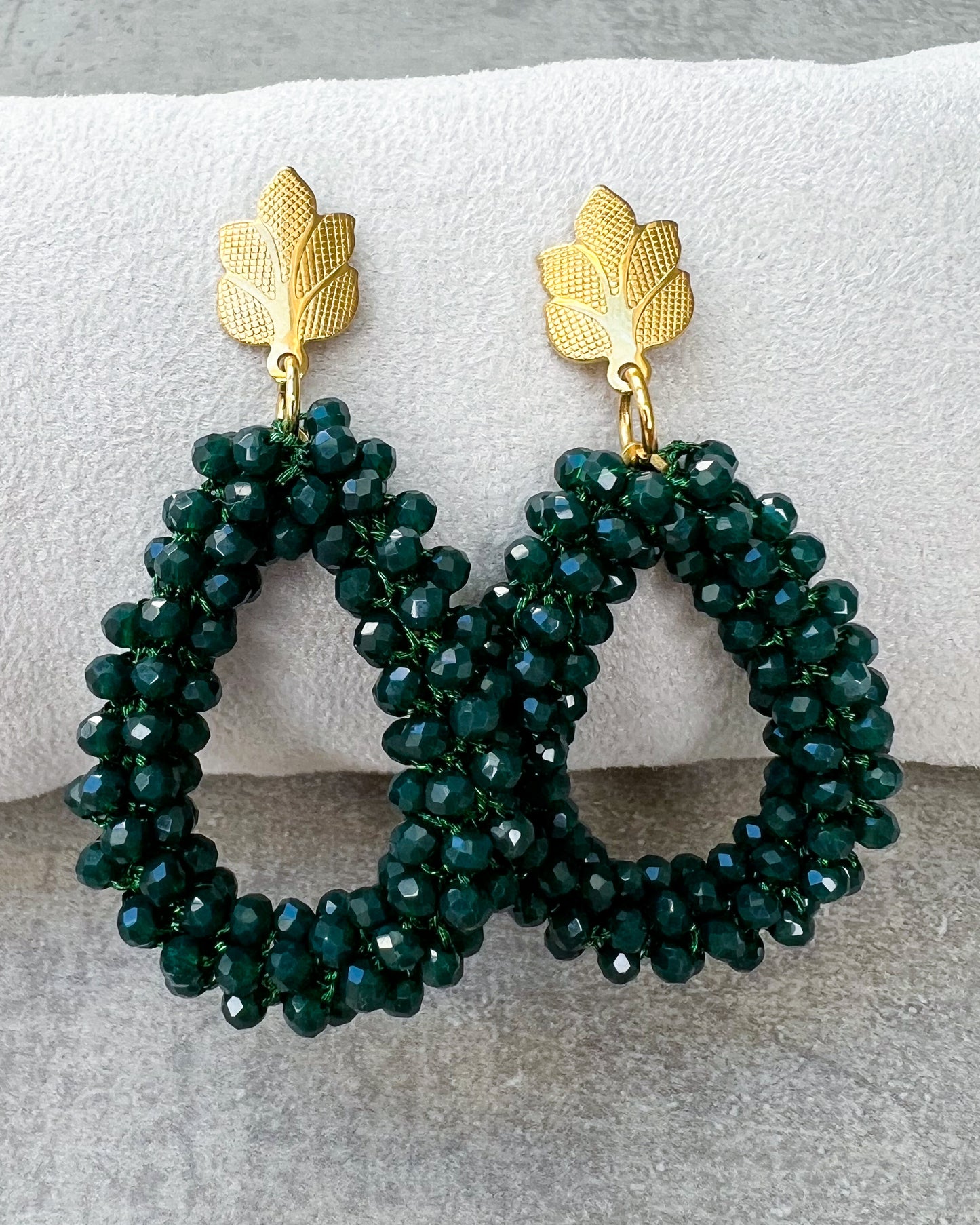 Facetten-Perlen Ohrringe "Green Leaves" - 1 Paar
