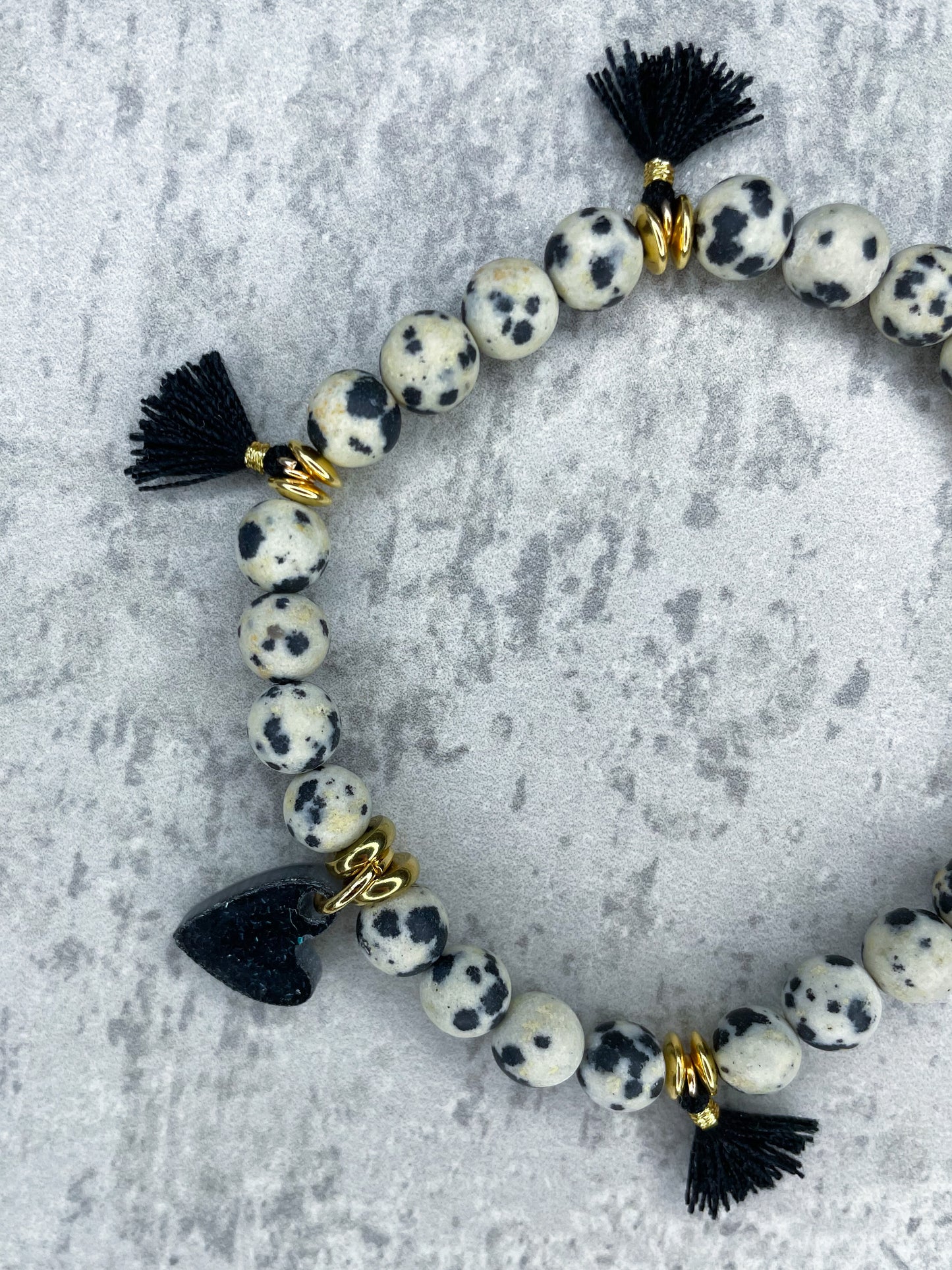 Healing Stone Bracelet, "Dalmatian Jasper & Heart Pendant”