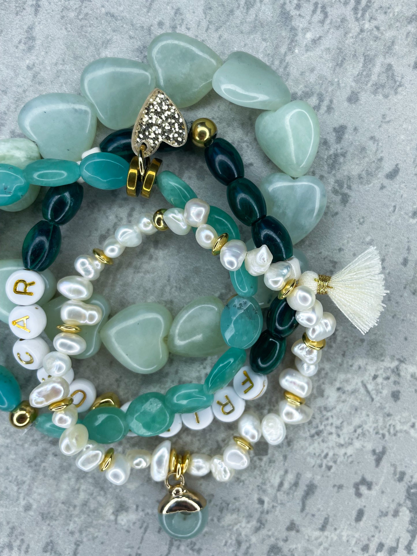 Personalized Malachite Bracelet with Heart & Tassel