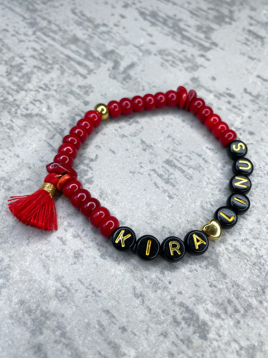 Personalized Foam Coral Bracelet with Heart & Tassel