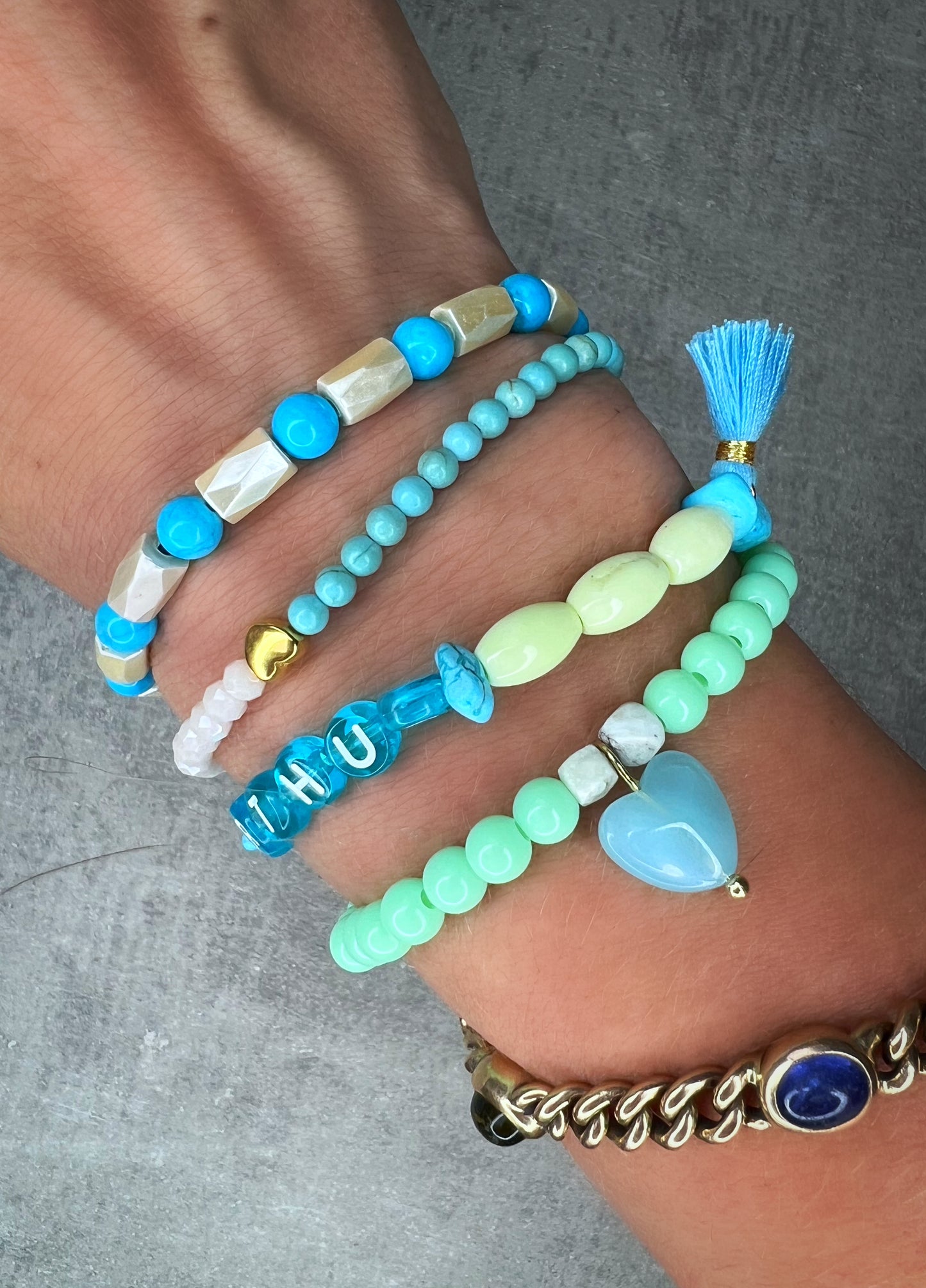 Healing Stone Bracelet "Malachite & Letters"