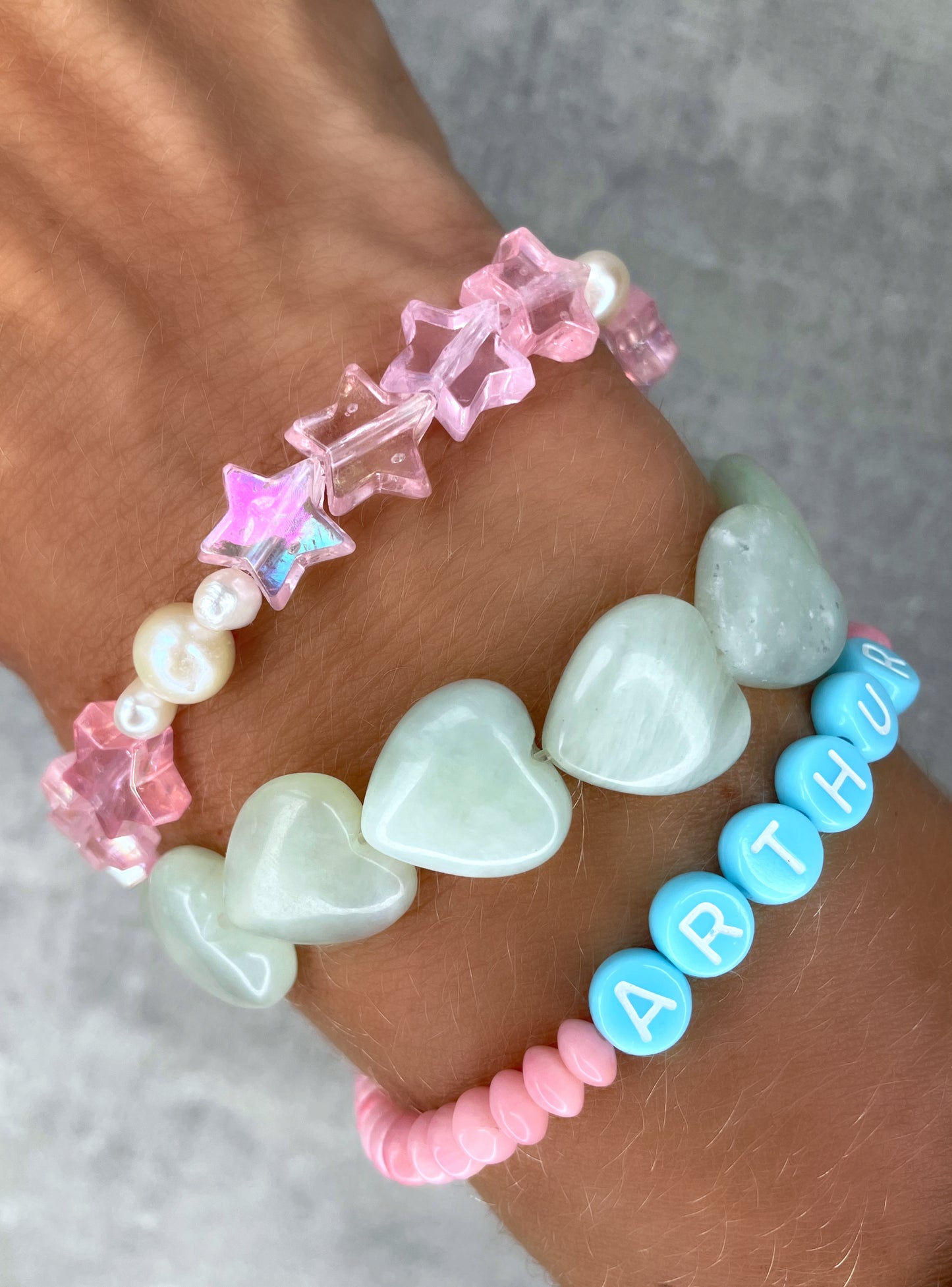 Healing Stone Bracelet, "Jade Hearts"